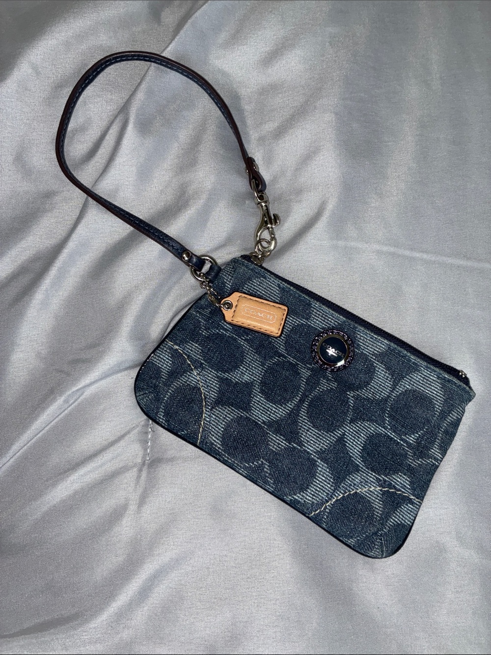 Coach Dark Blue Denim Signature Wristlet